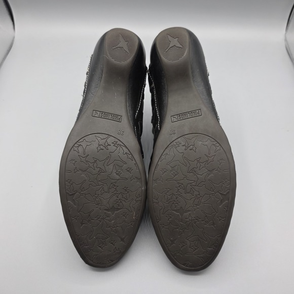 Pikolinos Romana Shoes Womens 38 Black Leather Slingback Sandal Wedge Heel Woven - Picture 10 of 14